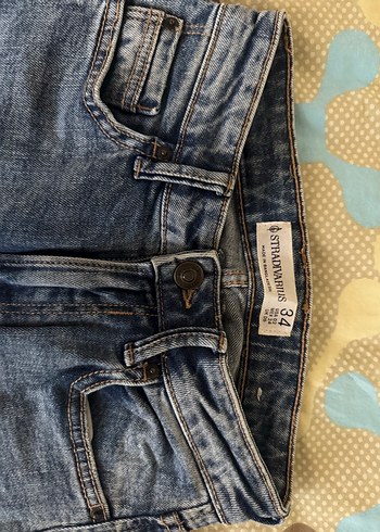 Stradivarius Mavi Düğmeli Denim Kadın Pantolon - Görsel 3
