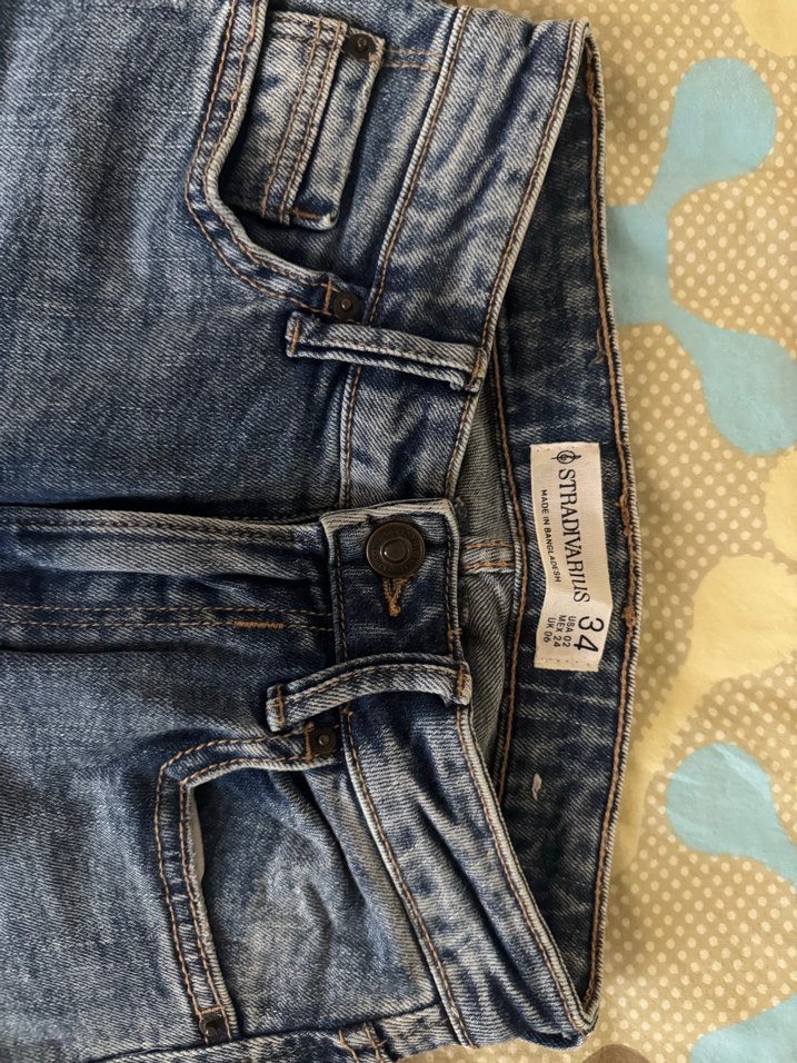 Stradivarius Mavi Düğmeli Denim Kadın Pantolon - Görsel 3