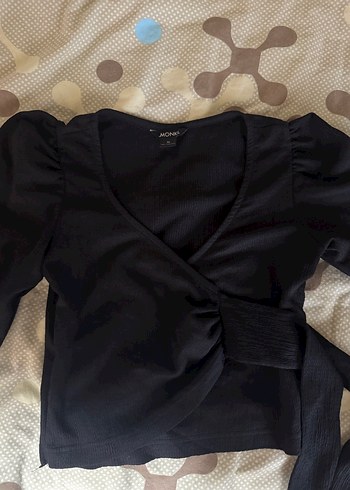 Önden Çapraz Bağlamalı Balon Kol Bluz - Görsel 3