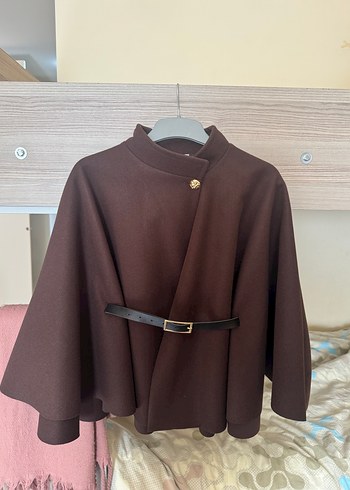 Kahverengi Deri Kuşaklı Kadın Panço - Görsel 3