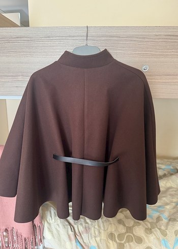 Kahverengi Deri Kuşaklı Kadın Panço - Görsel 4