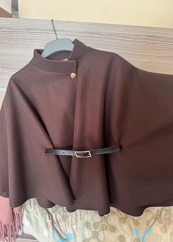 Kahverengi Deri Kuşaklı Kadın Panço - Görsel 2