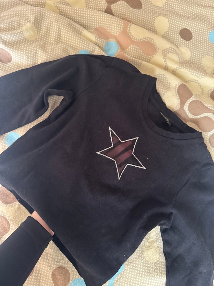 Siyah Uzun Kollu Yıldız Detaylı Body - Görsel 3