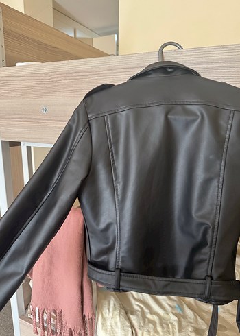 Kadın Siyah Deri Biker Ceket - Görsel 5