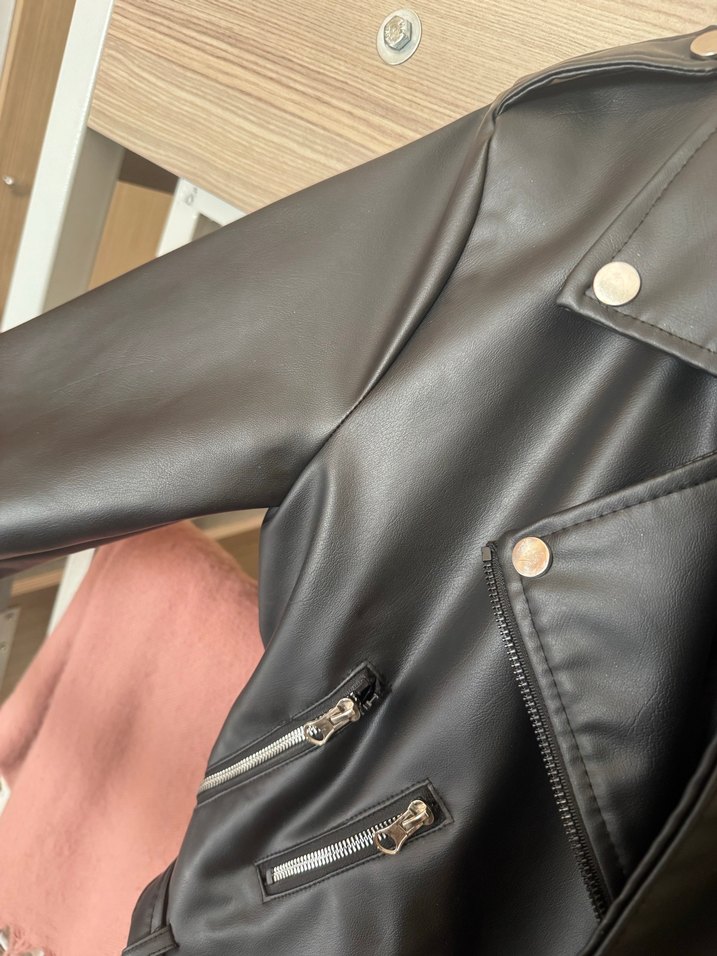 Kadın Siyah Deri Biker Ceket - Görsel 4