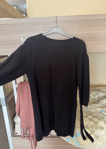 Siyah Uzun Kollu Midi Kadın Keten Elbise - Görsel 3