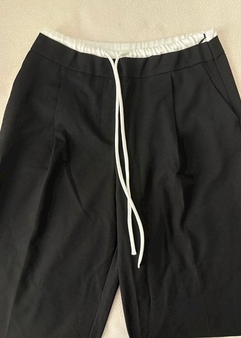 Siyah Midi Keten Rahat Kesim Kadın Pantolon - Görsel 2