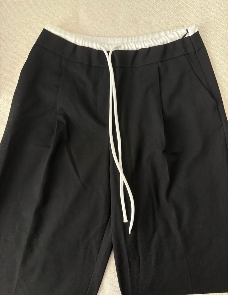 Siyah Midi Keten Rahat Kesim Kadın Pantolon - Görsel 2