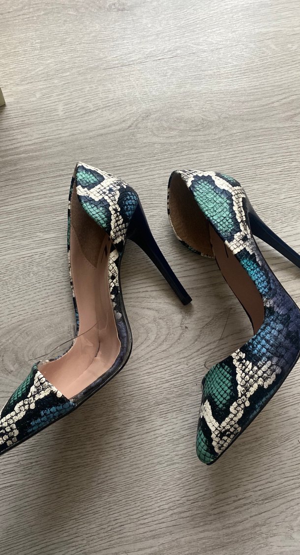 Turkuaz Yılan Desenli Stiletto Ayakkabı - Görsel 2