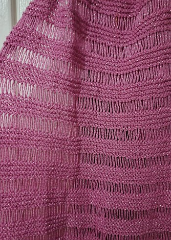 Püsküllü Pembe El Örgüsü Kadın Şal - Görsel 5