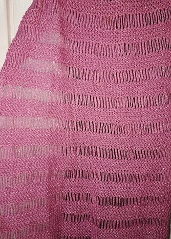Püsküllü Pembe El Örgüsü Kadın Şal - Görsel 4