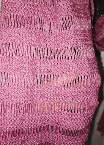 Püsküllü Pembe El Örgüsü Kadın Şal - Görsel 3