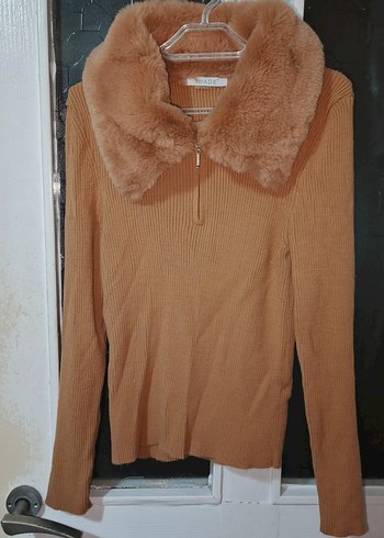 Kahverengi Kürklü Yaka Kadın Triko - Görsel 4