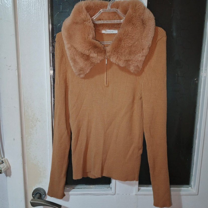 Kahverengi Kürklü Yaka Kadın Triko - Görsel 4