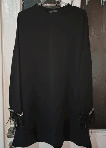 El dikimi Swarovski kristal taşlı Püsküllü Uzun Siyah Tunik - Görsel 6