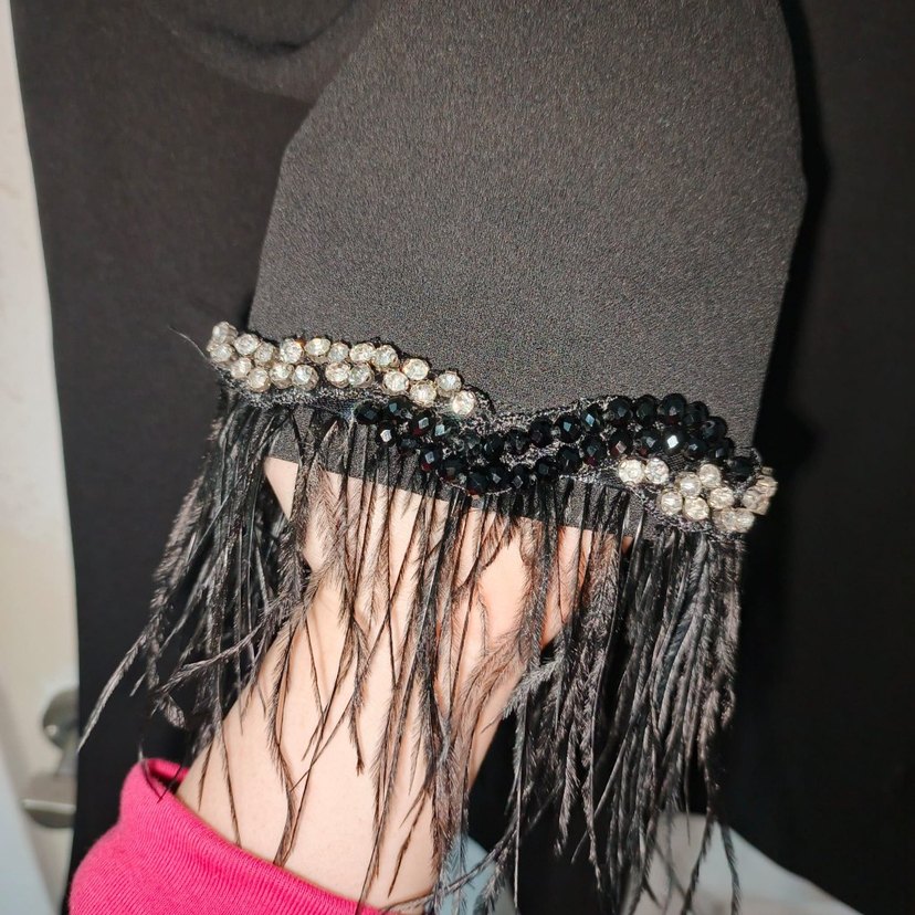 El dikimi Swarovski kristal taşlı Püsküllü Uzun Siyah Tunik - Görsel 5