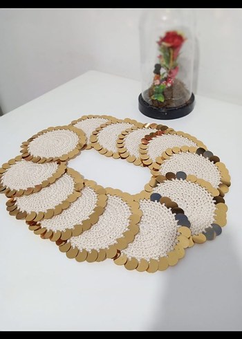 el örgüsü kahve pullu sunum altlığı/peçetesi - Görsel 2