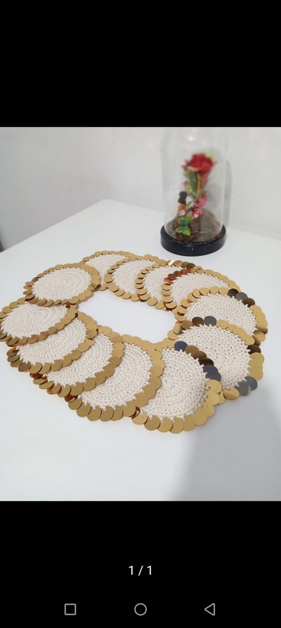 el örgüsü kahve pullu sunum altlığı/peçetesi - Görsel 2