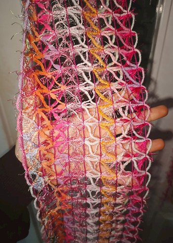 el örgüsü ince püsküllü atkı boyunluk şal - Görsel 2