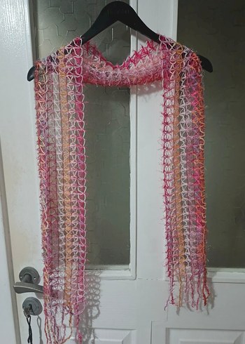 el örgüsü ince püsküllü atkı boyunluk şal - Görsel 4