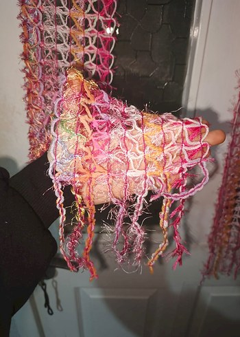 el örgüsü ince püsküllü atkı boyunluk şal - Görsel 3