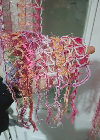 el örgüsü ince püsküllü atkı boyunluk şal - Görsel 5