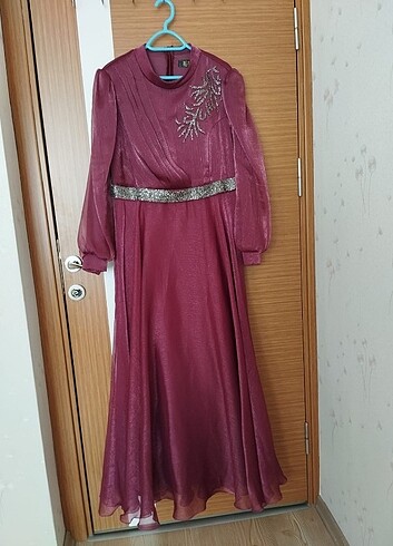 Gül kurusu renk uzun abiye 
