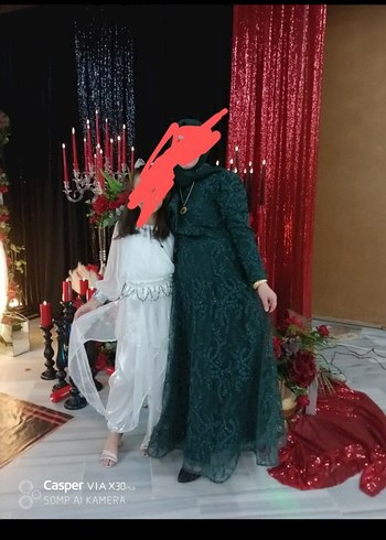 Yeşil Desenli Uzun Bohem Abiye Elbise