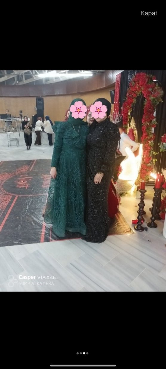 Yeşil Desenli Uzun Bohem Abiye Elbise - Görsel 3