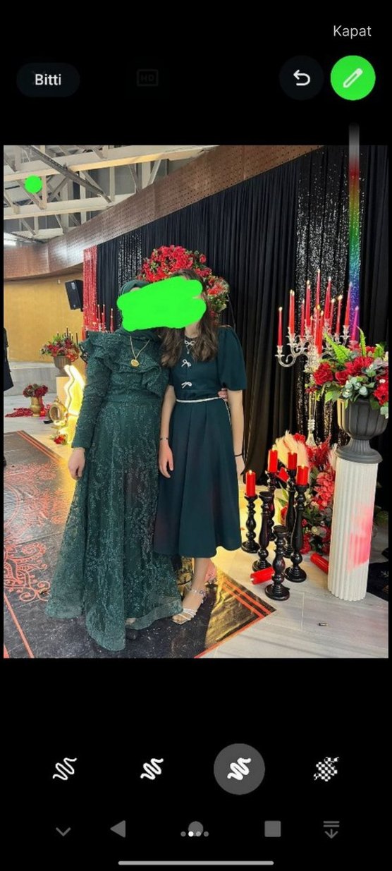 Yeşil Desenli Uzun Bohem Abiye Elbise - Görsel 2