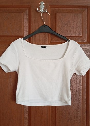 Beyaz Kısa Kollu Crop Top