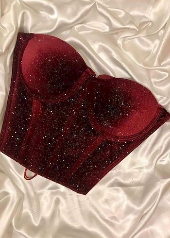 Bordo Parlak Straplez Bustiyer - Görsel 2