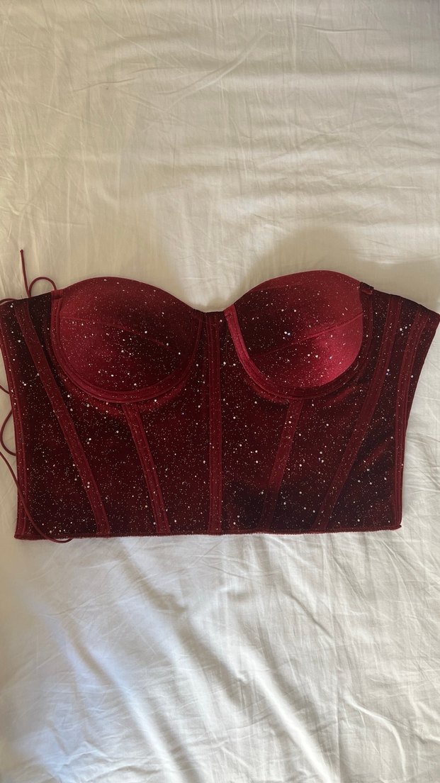 Bordo Parlak Straplez Bustiyer - Görsel 3