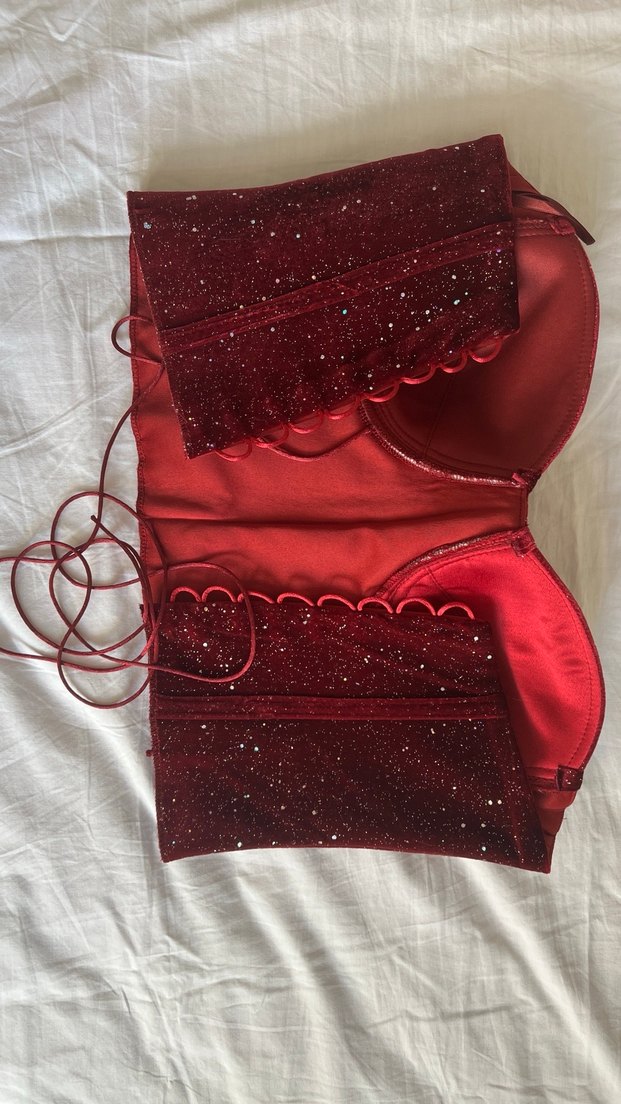 Bordo Parlak Straplez Bustiyer - Görsel 5