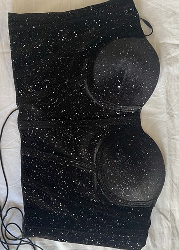 Siyah Parlak Straplez Bustiyer - Görsel 3