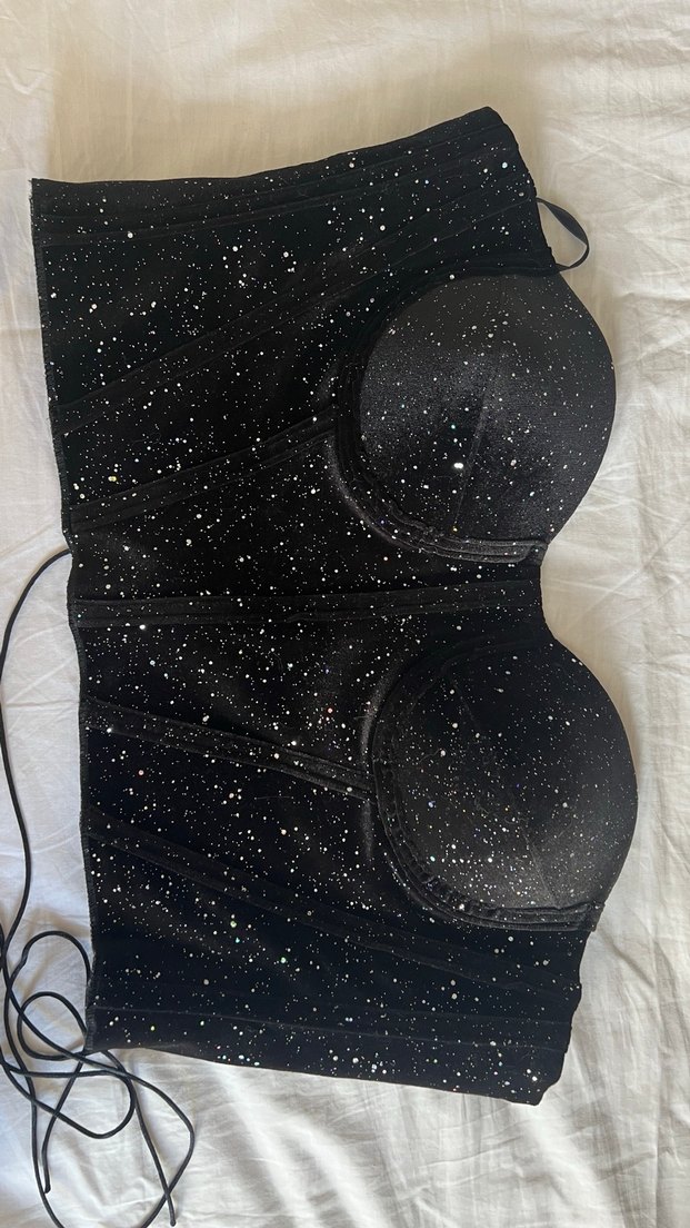 Siyah Parlak Straplez Bustiyer - Görsel 3