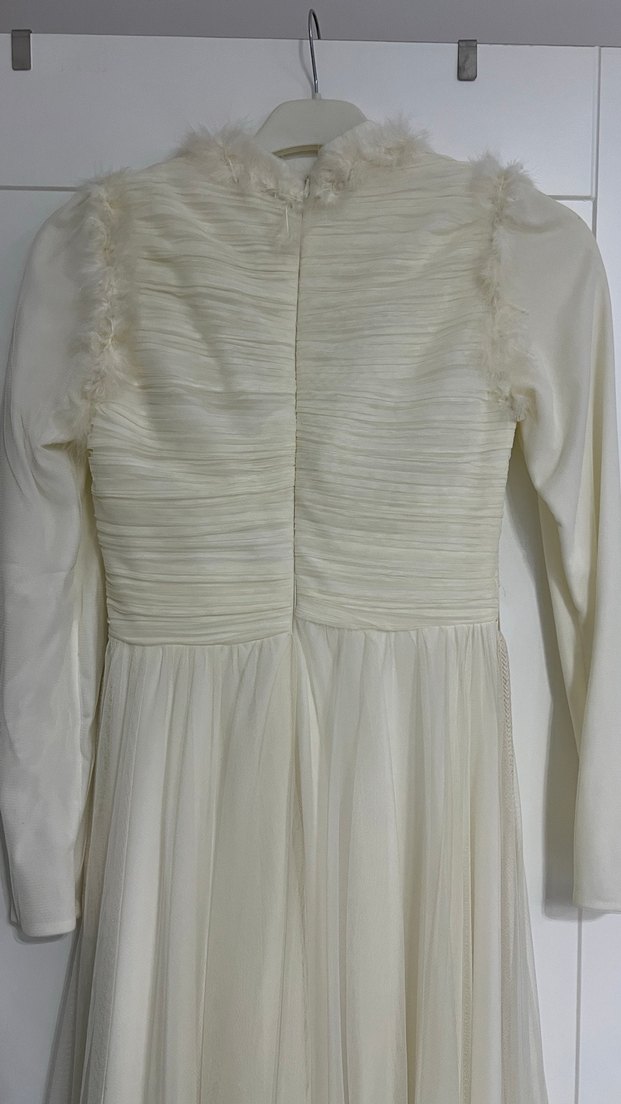 Vintage Beyaz Uzun A-Line Gelinlik - Görsel 3