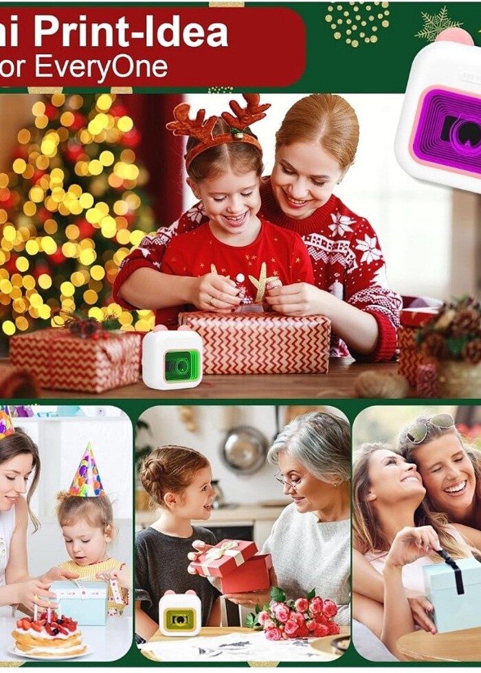 Mini Yazıcı,  Renkli LED ve Aynalı, 13 Rulo Yazıcı Kağıdı (pembe - Görsel 2