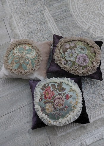 Nakışlı Bohem Tarzı Pastel Mor Dekoratif Yastık