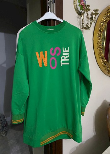 Renkli Baskılı Yeşil Oversize Sweatshirt