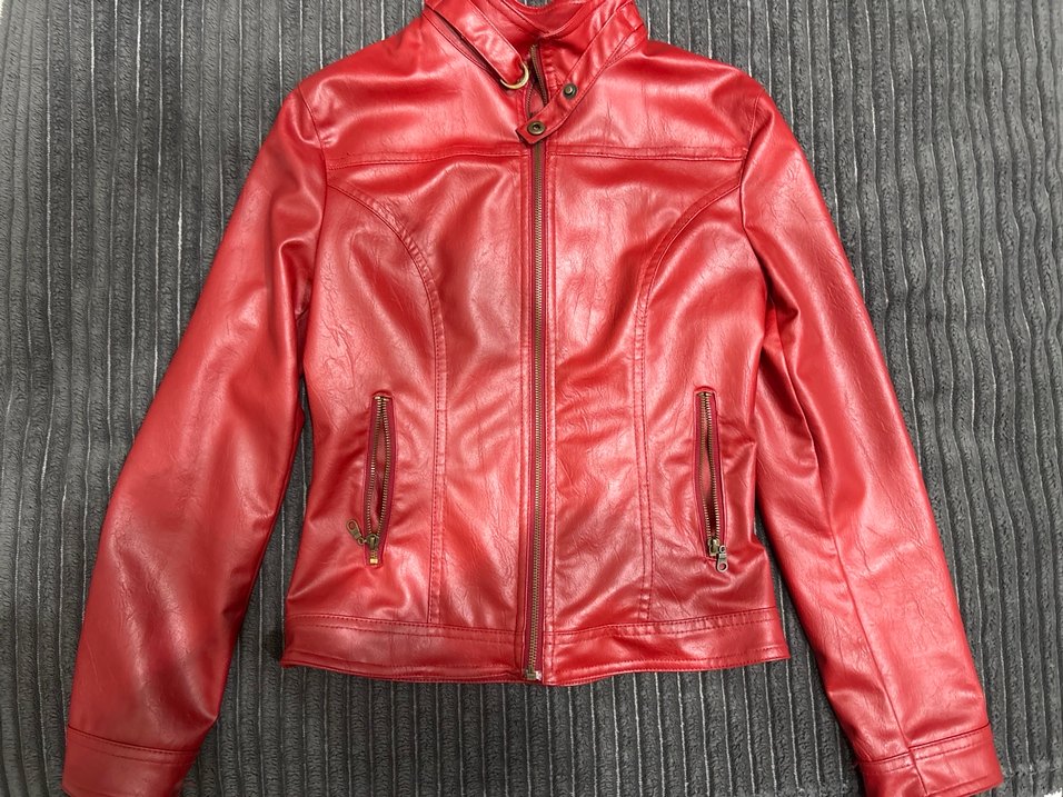 Kadın Kırmızı Deri Biker Ceket - Görsel 2