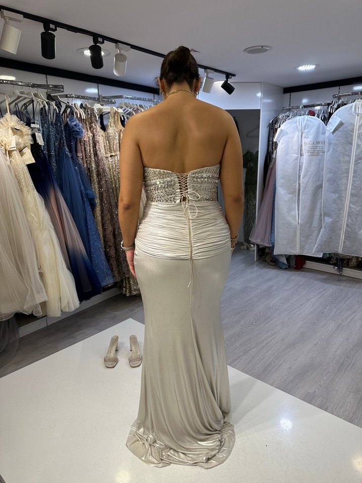 Gümüş Taş İşlemeli Abiye Elbise - Görsel 3