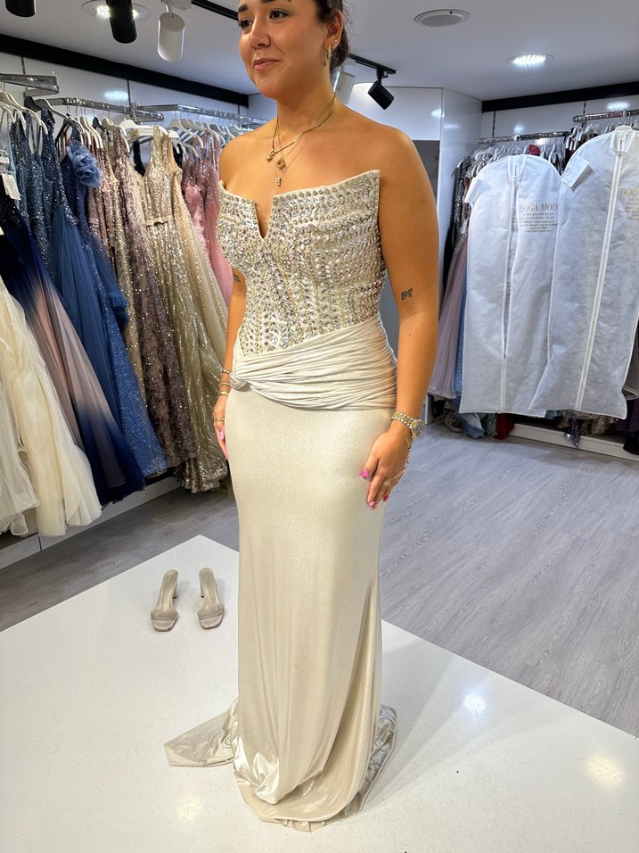 Gümüş Taş İşlemeli Abiye Elbise - Görsel 4