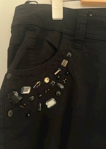 Taşlı siyah kot etek - Görsel 4