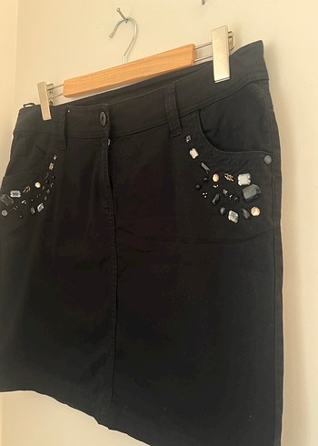 Taşlı siyah kot etek - Görsel 2