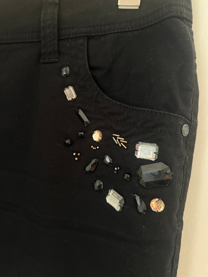 Taşlı siyah kot etek - Görsel 3