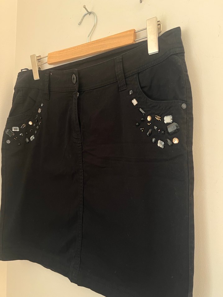 Taşlı siyah kot etek - Görsel 2