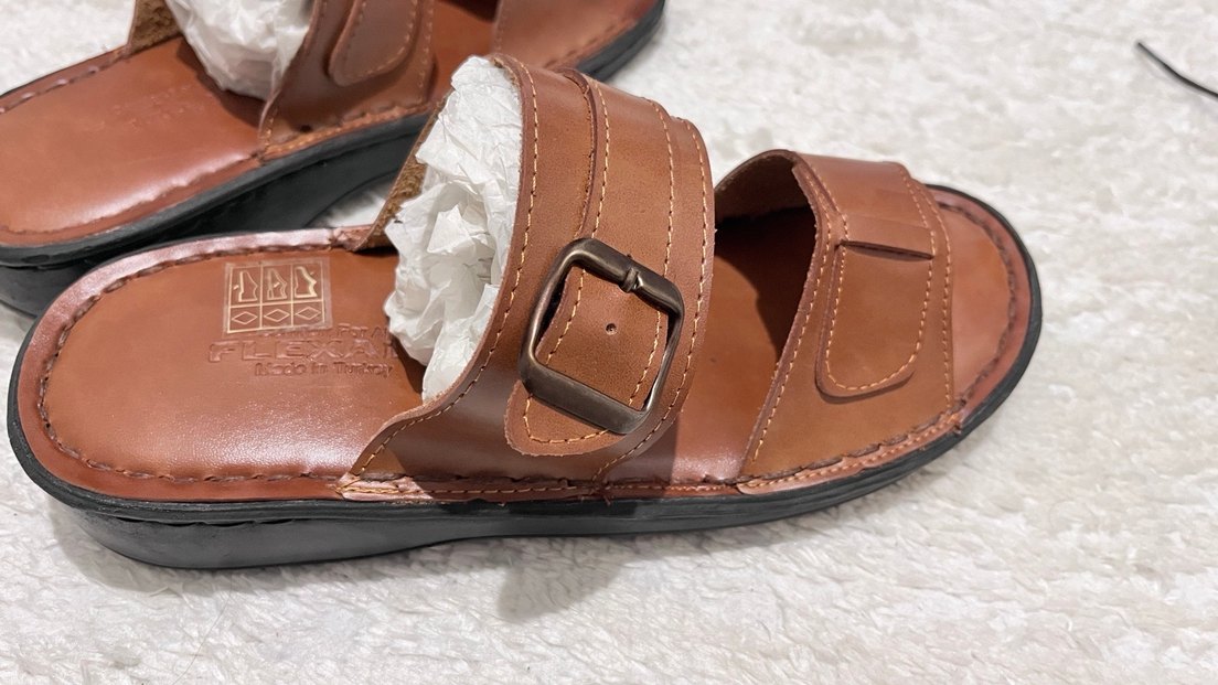 Kahverengi %100 Deri Tokalı Erkek Terlik - Görsel 2