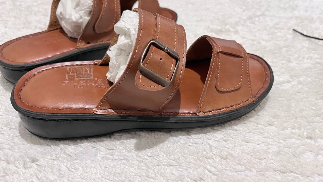 Kahverengi %100 Deri Tokalı Erkek Terlik - Görsel 3