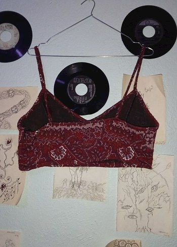xl Beden Bordo Desenli Bohem Kadın Bralet